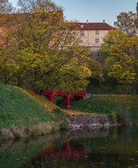 red bridge in autumn