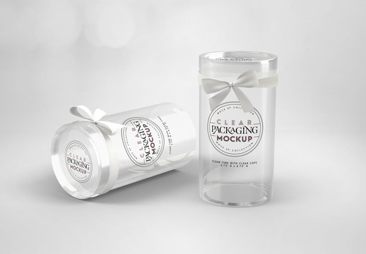 Two Tall Clear Cylinder Containers Mockup