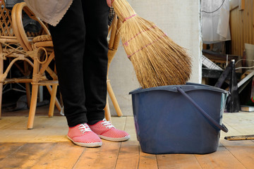 wiping a dirty floor