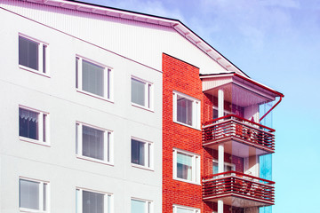 Block of apartment residential building of winter Rovaniemi