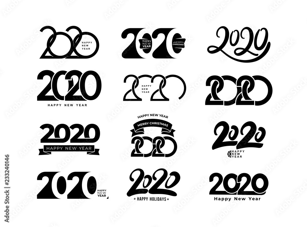 Fototapete big set of 2019 text design pattern. collection of happy new year and happy holidays. vector illustr