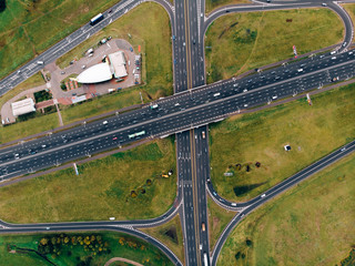 Aerial view road car highway junction