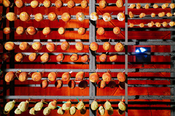 Hanging traditional dried french meat