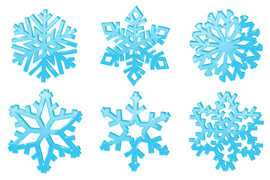 Snowflakes. Set Of Blue 3d Winter Symbols