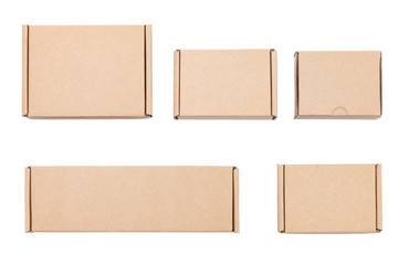 Set of brown cardboard boxesisolated on white background