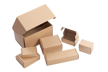 Brown cardboard boxes isolated on white background