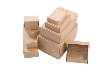 Brown cardboard boxes isolated on white background