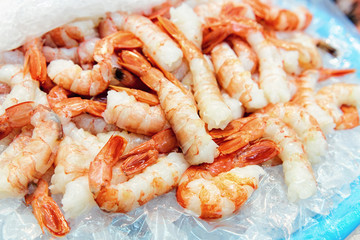 Sale of Fresh shrimps in fish market in Busan