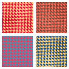 Set of seamless duotone textile patterns. Chekered ornament houndstooth, hounds tooth check, hound's tooth, dogstooth, dogtooth