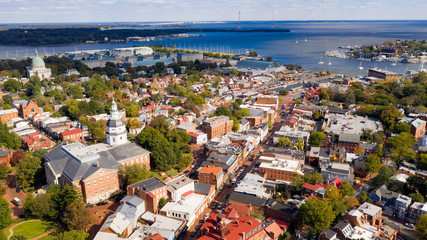 Aerial Panoramic View Annapolis Maryland State House Capital City - obrazy, fototapety, plakaty