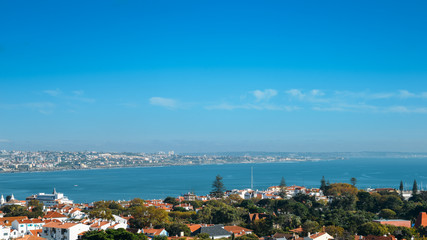 Naklejka na ściany i meble Aerial view of Cascais Bay including Estoril towards Lisbon, Portugal