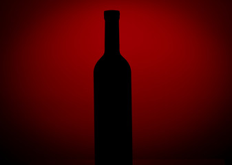 black silhouette of a bottle of wine on a red background with vignetting