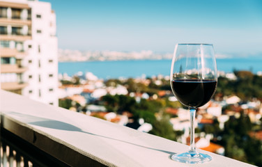 Glass of red wine with lipstick mark