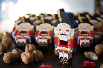 Traditional Christmas decoration handmade wooden nutcracker from classical Tchailovsky ballet,...