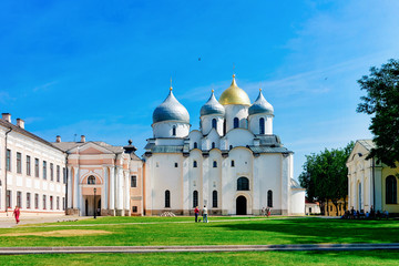 Fototapeta na wymiar Cathedral of St Sophia at Kremlin in Veliky Novgorod