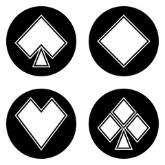 Black and white playing cards suits icon set