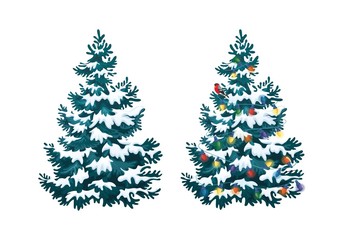 Vector illustration of decorated christmas tree in snow on white background. Blue fluffy christmas pine, isolated on white background 2.3