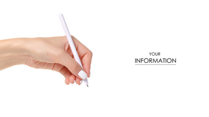 White pen in hand pattern on white background isolation