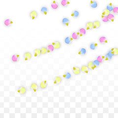 Vector Realistic Colorful Petals Falling on Transparent Background.  Spring Romantic Flowers Illustration. Flying Petals. Sakura Spa Design. Blossom Confetti. Design Elements for Wedding Decoration.