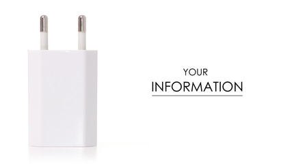 Phone power supply white pattern on white background isolation