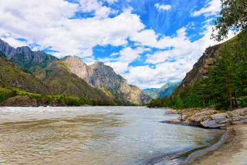 Naklejka na ściany i meble Nature of Altai mountains and Katun River at Siberia