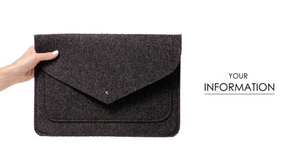 Case for laptop in hand pattern on white background isolation