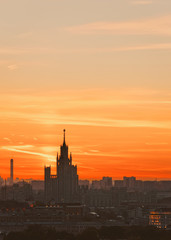 Fototapeta na wymiar Sunrise in Kotelnicheskaya Embankment Building Moscow city
