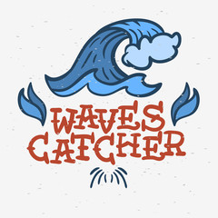 Surfing Surf Themed Hand Drawn Graphics Traditional Old School Vintage Tattoo Inspired for Promotion Ads t shirt or sticker Poster Flyer Design Vector Image