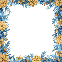 Watercolor Christmas frame with berries and branches of spruce