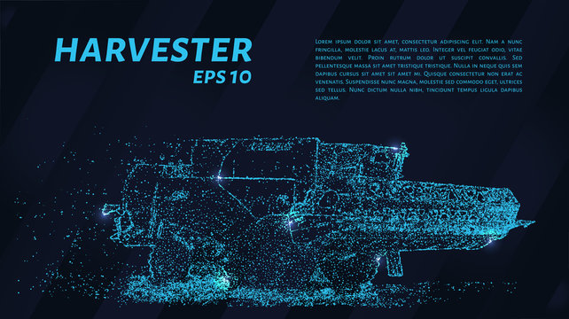 Harvester of blue glowing dots. Combine vector illustration.