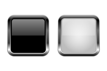 Buttons. Black and white glass square 3d icons