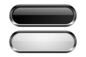 Buttons. Black and white glass oval 3d icons