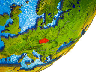 Czech republic on 3D model of Earth with water and divided countries.