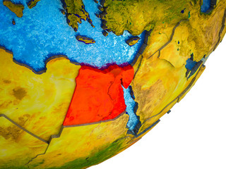 Egypt on 3D model of Earth with water and divided countries.