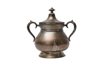 Sugar Bowl of silver on a white background. Isolate.