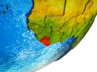 Liberia on 3D model of Earth with water and divided countries.
