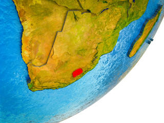 Lesotho on 3D model of Earth with water and divided countries.