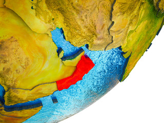 Oman on 3D model of Earth with water and divided countries.