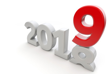New Year 2019. Changing year date. 3D Rendering