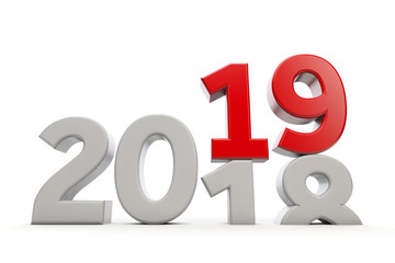 New Year 2019. Changing year date. 3D Rendering