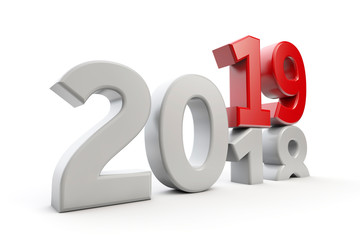 New Year 2019. Changing year date. 3D Rendering