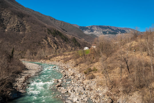 The river Trebbia during the winter