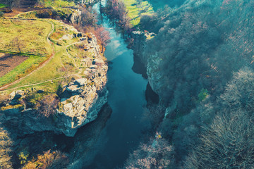Autumn landscape, beautiful cliffs along the mountain river