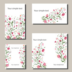 Fototapeta na wymiar Floral spring templates with flowers. For romantic and easter spring design, announcements, greeting cards, posters, advertisement.