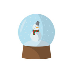 Christmas sphere with snowman flat on white background icon