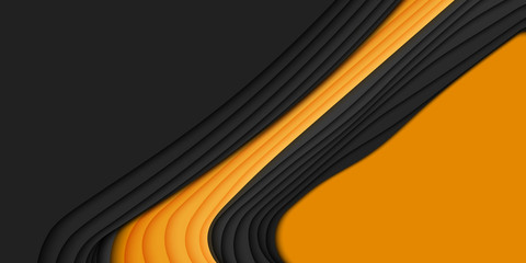 Vector 3D abstract background with paper cut shape. Orange and black carving art. Paper craft Antelope canyon landscape with gradient colors. Minimalistic design for business presentations, flyers.