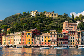 Fototapeta na wymiar The waterfront of Portofino with its typical colored houses