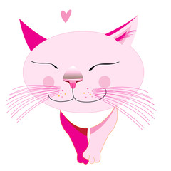 Stock Illustration Pink love cat on white background