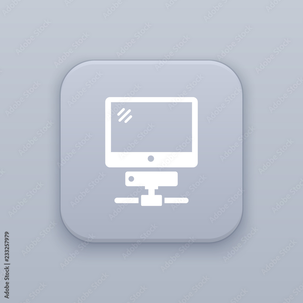 Poster connect to the computer gray vector button with white icon