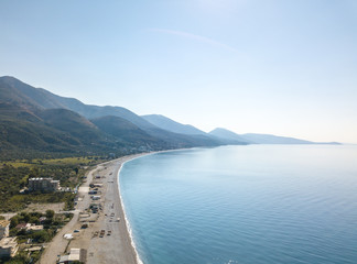 Aerial drone view of beautiful beach in Borsh, Himare (Vlore, Albania)